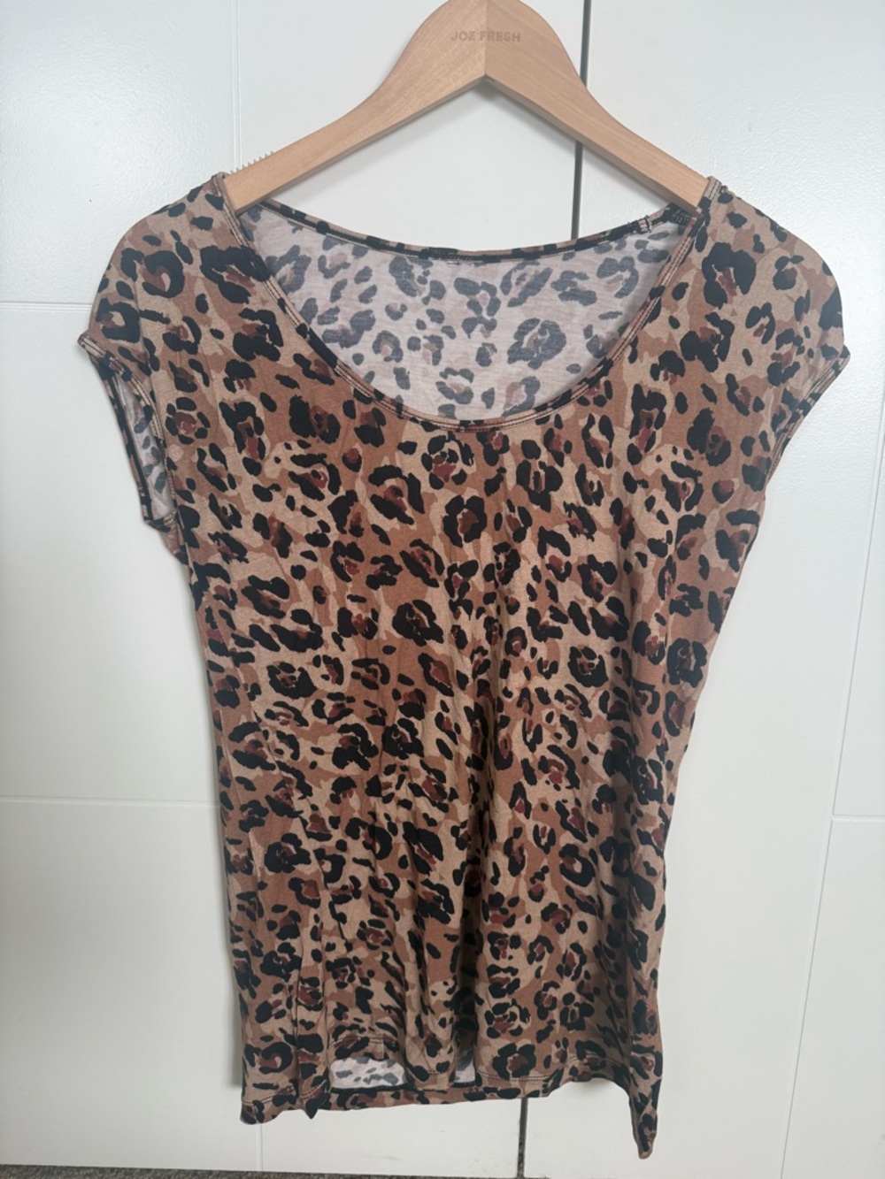 Leopard Print Cap Sleeve Tee - Brown & Black